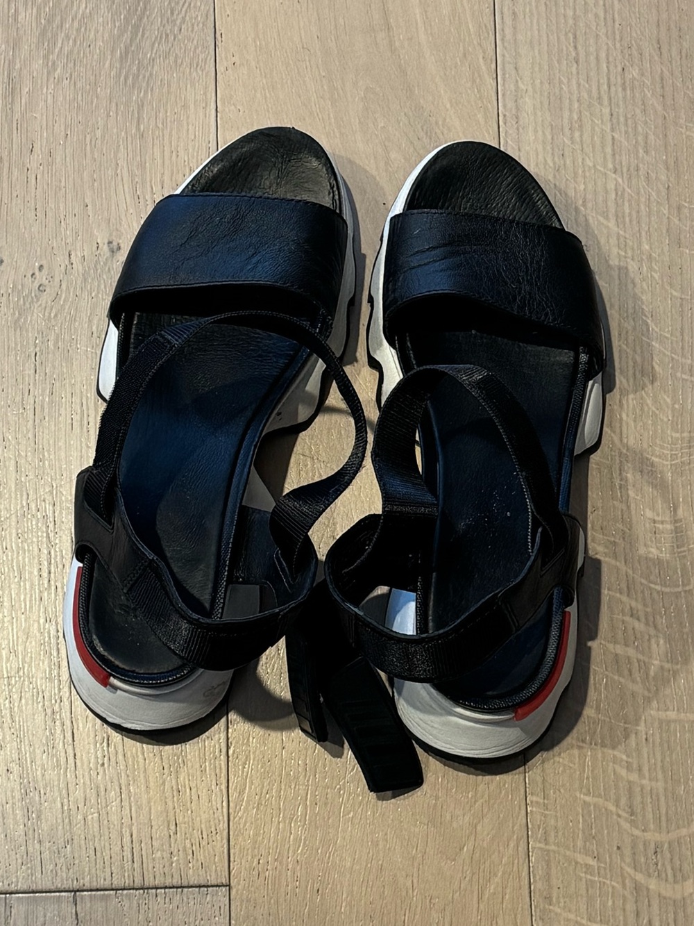Sorel Black and White Platform Sport Sandals with Red Accent - Picture 2 of 4